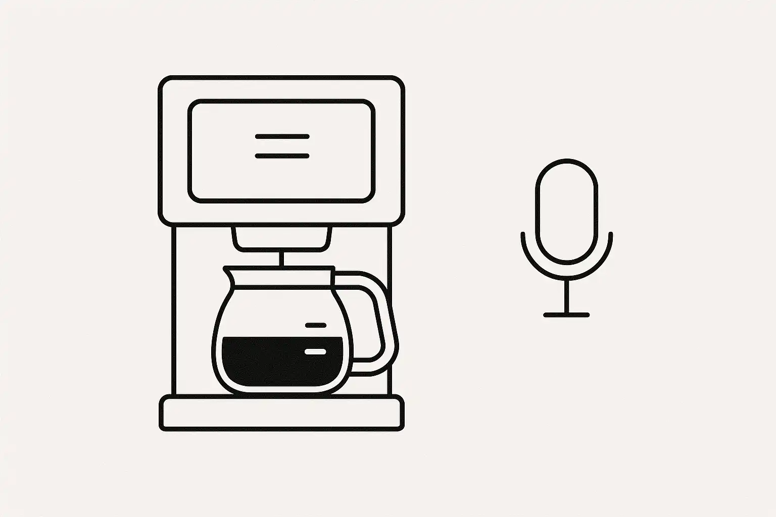 Coffee maker with display screen alongside a microphone symbol for voice control.