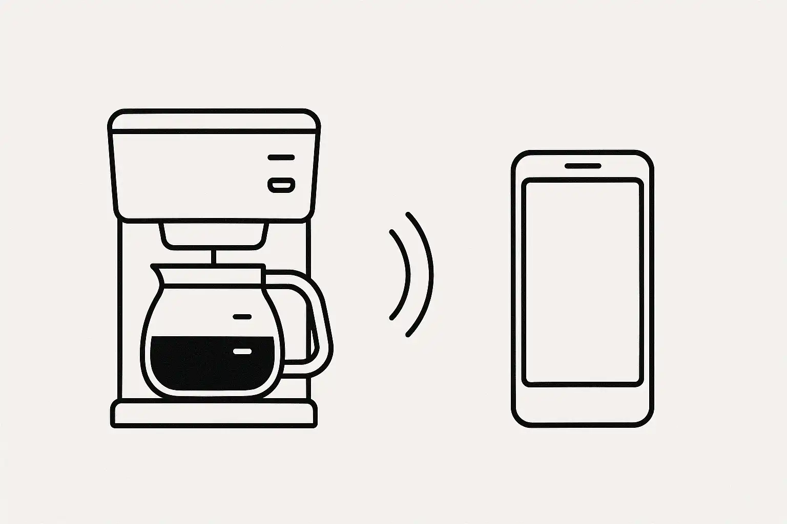 Coffee maker paired with a smartphone icon representing smart connectivity.
