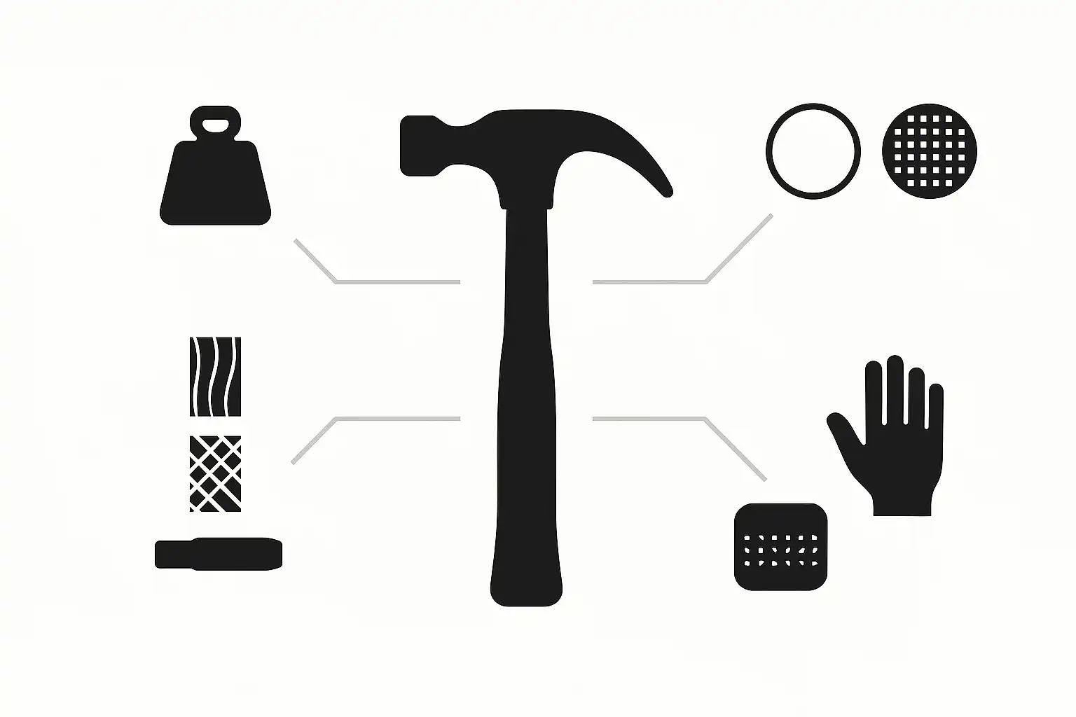 Infographic showing hammer weight, handle materials, grip ergonomics, and smooth versus milled hammer faces
